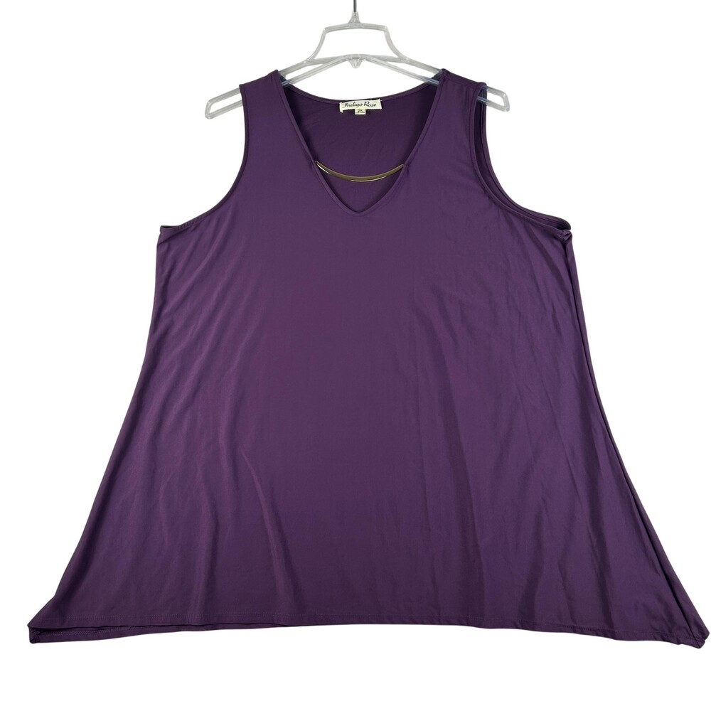 Indigo Rose Tank Top Womens 2X Purple V-Neck Tunic Stretch Jersey Sleeveless
